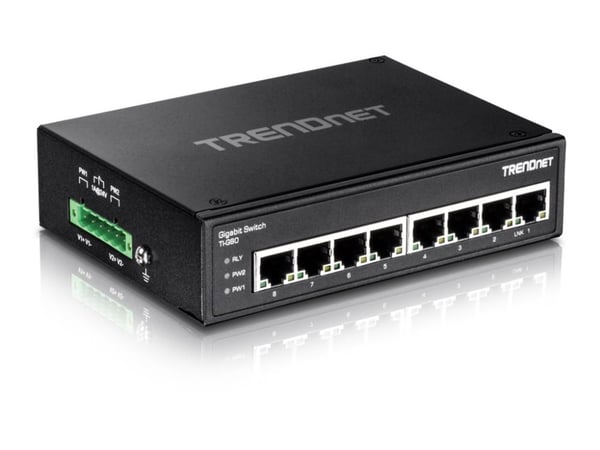 TRENDnet TI-G80 - Kytkin - hallitsematon - 8 x 100/1000/10000 - DIN-kiskoon asennettava, seinään asennettava - DC-virta - TAA-yhteensopiva