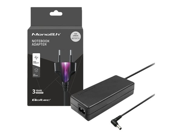 Qoltec Monolith - Strømadapter - 19.5 V, 4.7 A, 6.0 * 4.4 + pin, power cable - AC 220 - 240 V - 90 watt - svart