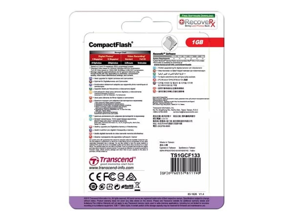Transcend - Flashminnekort - 1 GB - 133x - CompactFlash