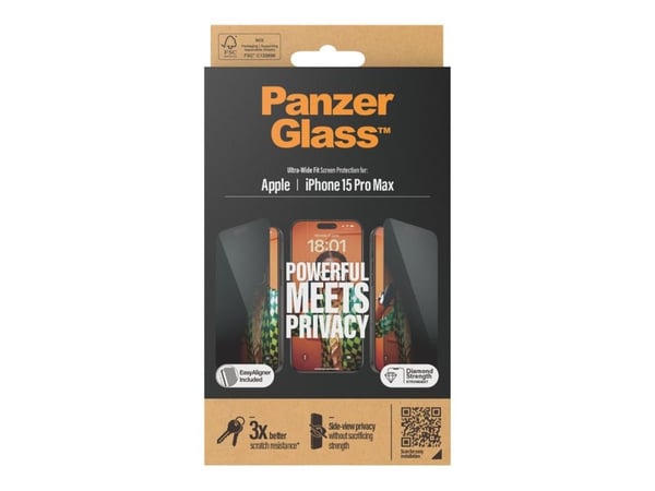 PanzerGlass ® Privacy Screen Protector iPhone 15 Pro Max | Ultra-Wide Fit w. EasyAligner, Apple, Apple - iPhone 15 Pro Max, Asennus kuivana, Iskunk...