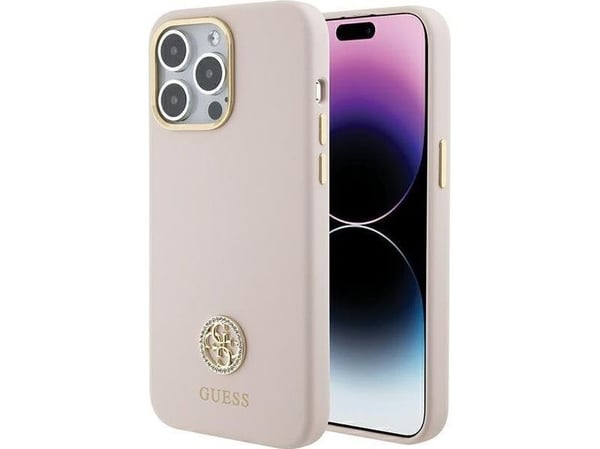 Guess Guess GUHCP15XM4DGPP iPhone 15 Pro Max 6.7" różowy/pink hardcase Silikoni Logo Strass 4G