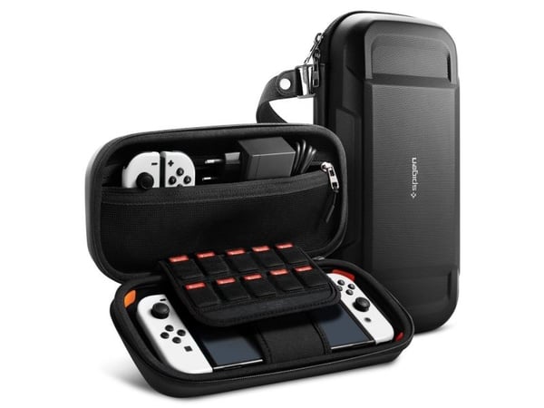 Spigen Rugged Armor Pro Pouch, Kovakotelo, Nintendo, Musta, EVA (etyleenivinyyliasetaatti), Polyuretaani, Nintendo Switch OLED, Naarmuuntumaton, Is...