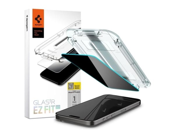 Spigen GLAS.tR EZ Fit - Skjermbeskyttelse for mobiltelefon - glass - personvern - for Apple iPhone 15 Pro Max
