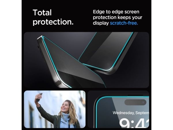 Spigen GLAS.tR EZ Fit - Skjermbeskyttelse for mobiltelefon - glass - personvern - for Apple iPhone 15 Pro Max