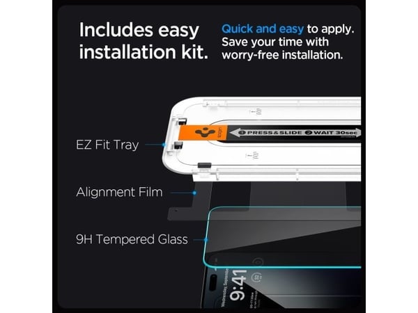 Spigen GLAS.tR EZ Fit - Skjermbeskyttelse for mobiltelefon - glass - personvern - for Apple iPhone 15 Pro Max