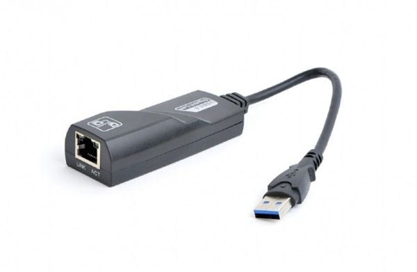 Gembird NIC-U3-02, langallinen, USB, Ethernet, 1000 Mbit/s, musta