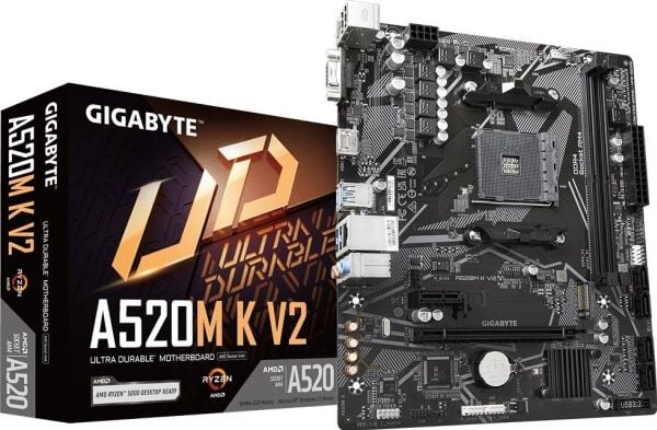 Gigabyte A520M K V2 - 1.0 - moderkort - micro ATX - Socket AM4 - AMD A520 Chipuppsättning - USB 3.2 Gen 1 - Gigabit LAN - inbyggda grafiken (CPU kr...