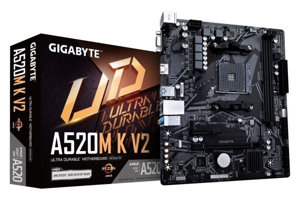 Gigabyte A520M K V2 - 1.0 - moderkort - micro ATX - Socket AM4 - AMD A520 Chipuppsättning - USB 3.2 Gen 1 - Gigabit LAN - inbyggda grafiken (CPU kr...