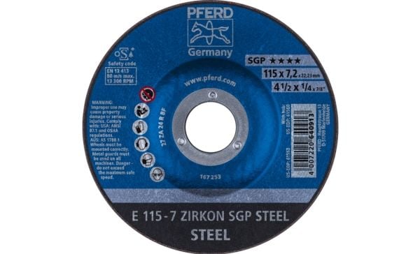 PFERD 62211737, Kutteskive, Stål, 11,5 cm, Alle merker, Nedtrykket senter, 2,22 cm