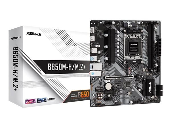 ASRock B650M-H/M.2+ - Hovedkort - micro ATX - Socket AM5 - AMD B650 Chipset - USB-C 3.2 Gen 1, USB 3.2 Gen 1 - Gigabit LAN - innbygd grafikk (CPU k...