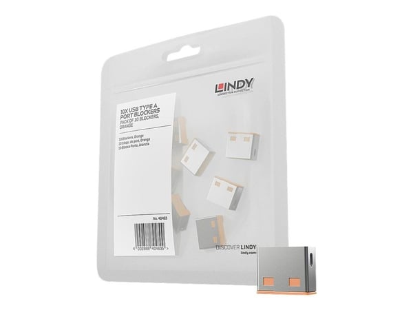 Lindy 40463, Portin lukitsin, USB A-tyyppi, Oranssi, Akryylinitriilibutadieenistyreeni (ABS), 10 kpl, Muovipussi