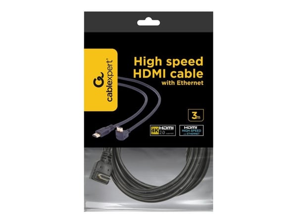 Gembird - HDMI-kabel - HDMI hann til HDMI hann - 3 m - svart - 90° kontakt