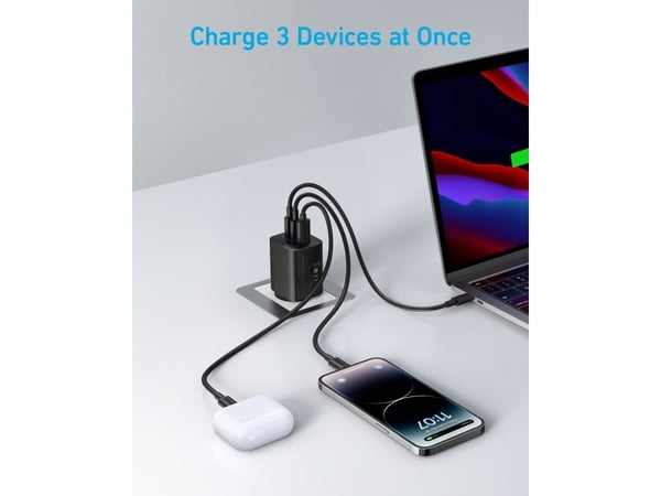 Anker 336 - Strømadapter - 67 watt - 5 A - IQ 3.0, PD/PPS - 3 utgangskontakter (2 x USB-C, USB-type A) - svart