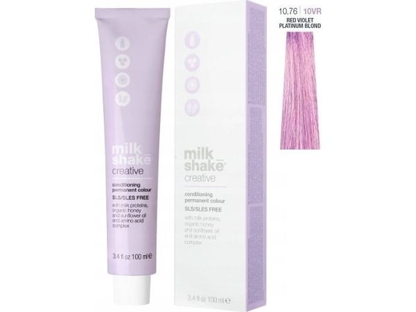 Vopsea permanent Milk Shake Creative 10.7610VR, Blond Platinat Violet Rosu, 100ml