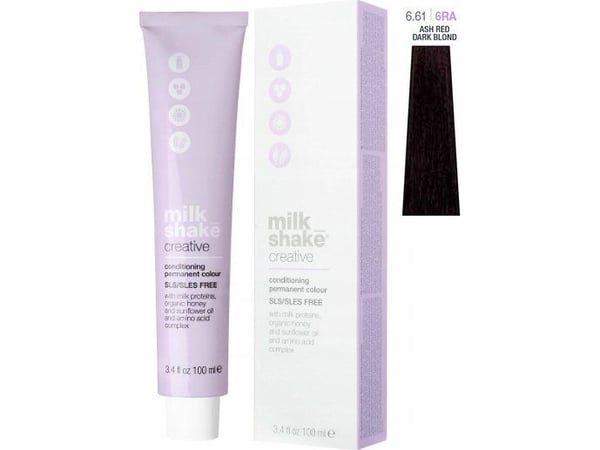 Permanent fargestoff Milk Shake Creative 6.616RA, mørk blond grå rød, 100 ml