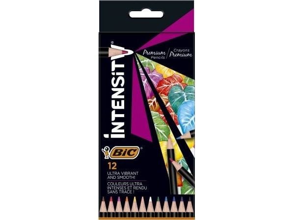 BIC Intensity Premium, Sort, Blå, Brun, Grønn, Lyseblå, Oransje, Rosa, Lilla, Rød, Fiolett, Hvit, Gult, 12 stykker