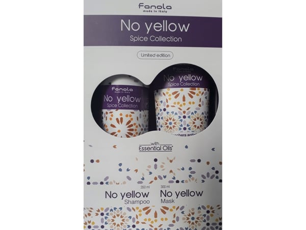 Fanola-sett: No Yellow Spice Collection hair treatment cream mask + No Yellow Spice Collection hair shampoo for nøytralisering av gule toner, 300 m...