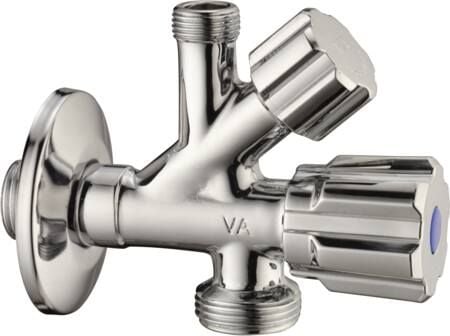 FIX-PRO Dobbelt stopventil 1/2"x3/8"x3/4" med lige aftapventil til vaskemaskine