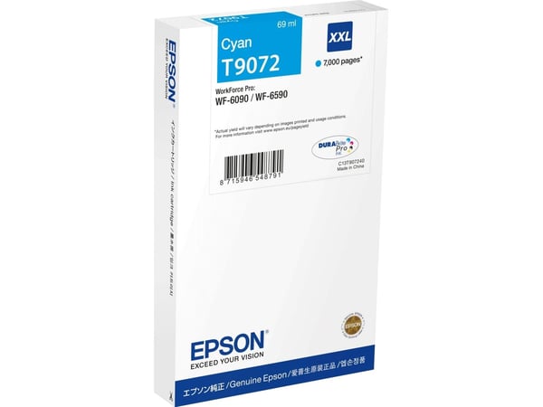 Epson T9072 - 69 ml - XXL-størrelse - cyan - original - boks - blekkpatron - for WorkForce Pro WF-6090, WF-6590