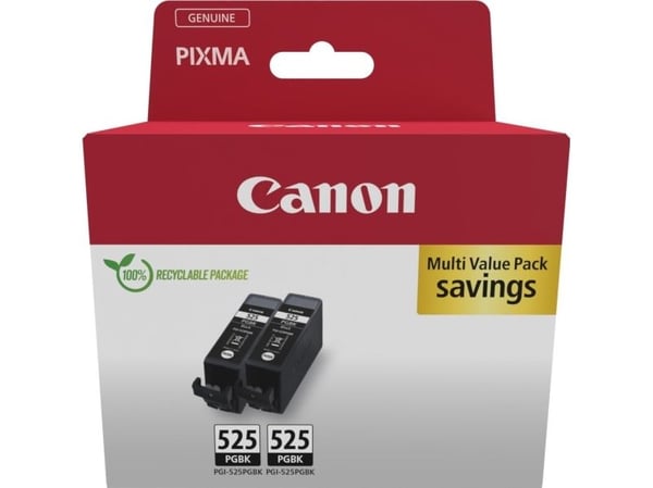Canon PGI-525PGBK Twin Pack - 2-pack - 19 ml - svart - original - blekkbeholder - for PIXMA iP4950, iX6550, MG5250, MG5350, MG6150, MG6250, MG8150,...