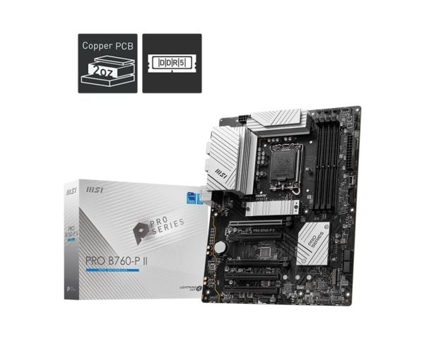 MSI PRO B760-P II - Hovedkort - ATX - LGA1700-sokkel - B760 Chipset - USB 3.2 Gen 1, USB-C 3.2 Gen2 - 2.5 Gigabit LAN - innbygd grafikk (CPU kreves...