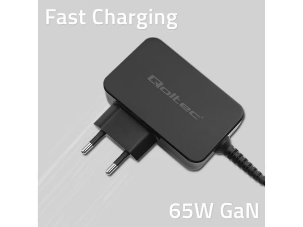 Qoltec 52386 GaN POWER PRO oplader | 1xUSB-C | 65W | 5-20V | 3-3,25A | Sort