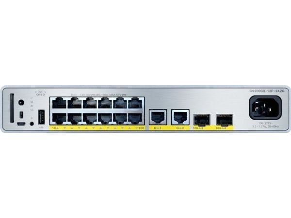 Cisco Catalyst 9200CX - Network Essentials - Switch - Kompakt - L3 - Hanterad - 12 x 10/100/1000 (PoE+) + 2 x 1000Base-T + 2 x 10 Gigabit SFP+ (upl...