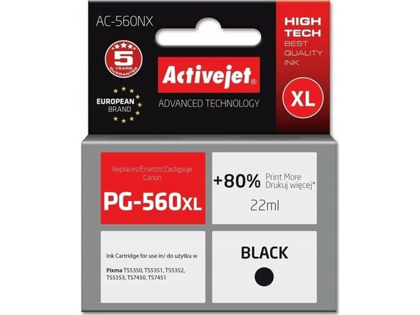 Activejet AC-560NX, Høyt (XL) utbytte, Svart, Fargestoffbasert blekk, 22 ml, 1 stykker, Enkeltpakke