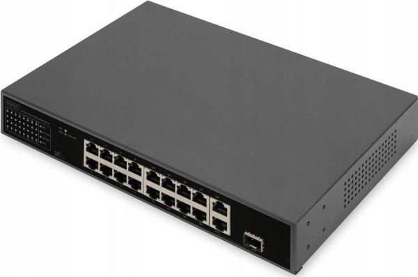 DIGITUS - Switch - ikke-styrt - 16 x 10/100 (PoE) + 1 x 10/100/1000 (opplink) + 1 x 10/100/1000/SFP - rackmonterbar - PoE (185 W)