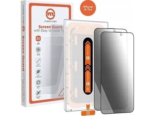 MOBILE ORIGIN Privacy Screen Guard iPhone 15 Pro kätevällä applikaattorilla, 2 kpl.