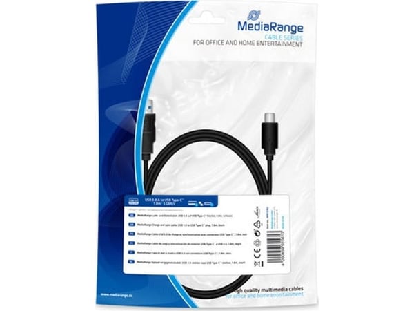 MediaRange MRCS182, 1,8 m, USB A, USB C, USB 3.2 Gen 1 (3.1 Gen 1), 5000 Mbit/s, Sort