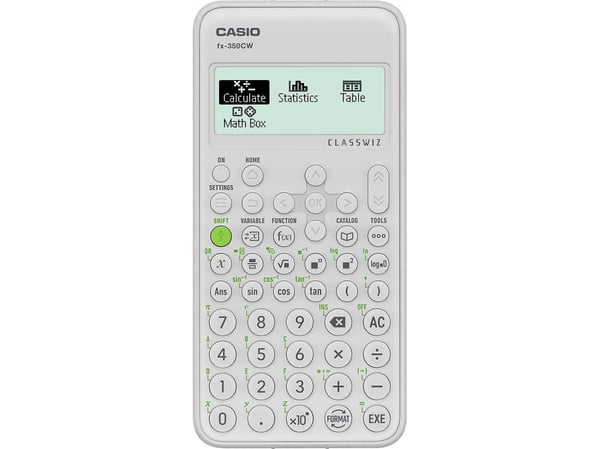 Casio fx-350CW, Lomme, Vitenskaplig, 12 sifre, Batteri, Hvit