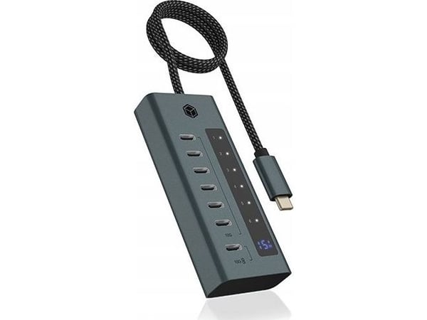 ICY BOX IB-HUB1457-C31 USB 3.2 Gen 1 (3.1 Gen 1) Type-C 10000 Mbit/s Blå – Grå (IB-HUB1457-C31)