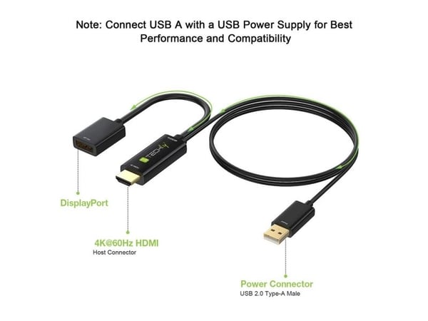 TECHly - Video adapter - HDMI hann til DisplayPort, USB (kun strøm) - svart - 4 Kx2K60 Hz-støtte