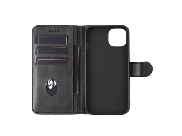 eSTUFF WALES Wallet Cover iPhone 12, Lompakkokotelo, Apple, iPhone 12, Musta