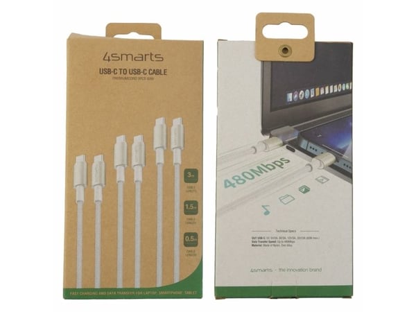 4smarts 540621, USB C, USB C, USB 2.0, 0,48 Gbit/s, Sølv, Hvit