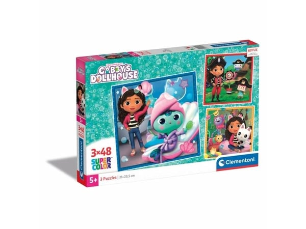Clementoni puslespill 3x48 brikker SuperColor Kattedomen Gabi. Gabby's Dollhouse 25300