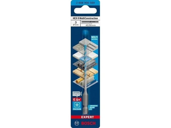 Bosch Expert HEX-9 MultiConstruction - Bor - for betong, plast, stål, bløtt tre, soft tile - 3 mm - lengde: 90 mm