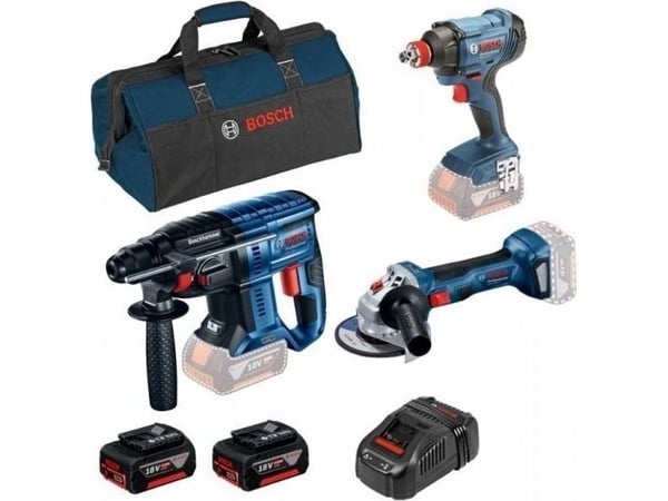 Bosch elektroverktøysett BOSCH GBH180 + GWS180 + GDX180 +2xAKU 5.0Ah + GAL1880CV
