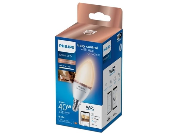 Philips Mignion 4,9 W (tilsvarer 40 W) C37 E14, Wi-Fi/Bluetooth, Wi-Fi 4 (802.11n), 802.11b, 802.11g, LED, E14, C37, 2700 K