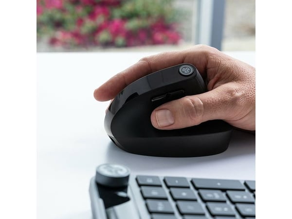 JLab JBUDS ERGONOMIC, Høyre hendt, Vertikalt design, RF trådløs + Bluetooth, 2400 DPI, Svart