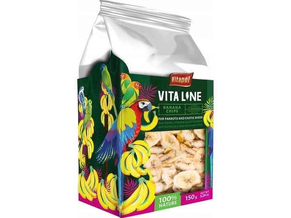 Vitapol Vitaline Bananchips til papegøyer og eksotiske fugler 150g, 4 stk/disp