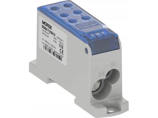 MOREK Distribution - kytkentäblokki OJL135A sininen AL/CU sisään: 1x2.5-35mm2 /1x2.5-10mm2 ulos: 4x2.5-16mm2/2x2.5-10mm2 1000V MAB1135B1