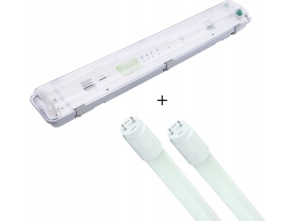 Hermeettinen valaisin LED-putkille 2x60cm Harmaa IP65 ABS + PS 66.1x11.2x8.3cm VO2814