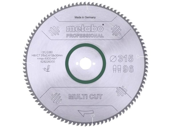 Metabo ?628226000, Aluminium, Bronse, Sponplate, Kopper, Plast, Tre, 31,5 cm, 3 cm, 6100 RPM, 2,4 mm, Metabo