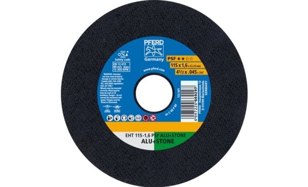 PFERD 61818021, Kutteskive, Aluminium, Støpejern, Betong, Ikke-jernholdig metall, Plast, Stein, Flis, Universell, 11,5 cm, Alle merker, Flatt sente...