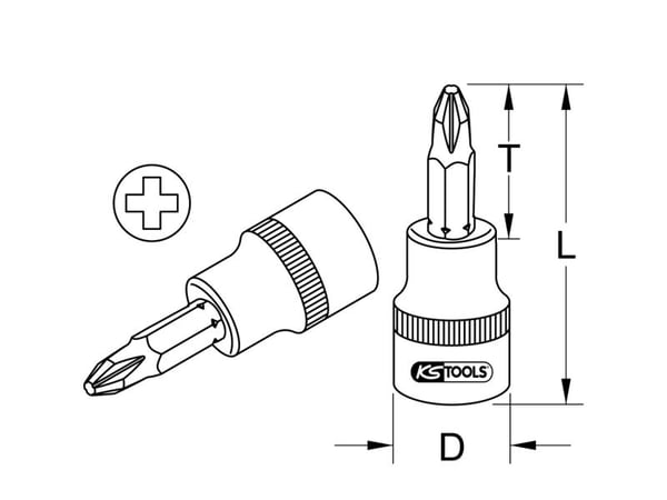 KS Tools 911.3876, Stikkontakt, 3/8", Metrisk, 1 hoder, Kromvanadiumstål, PH2