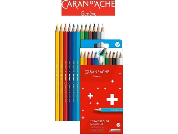 Caran d’Ache Swisscolor akvarellfargeblyanter 12 farger i pappeske