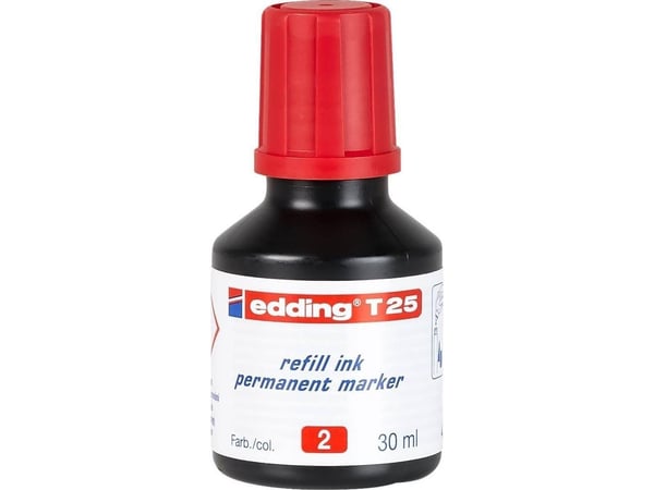 Edding T25, Rød, 30 ml, Edding No.1, 21, 22, 25, 400, 500, 550, 800, 850, 3000, 3300, 1 stykker