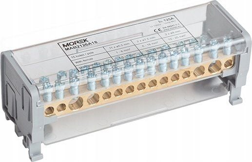 MOREK distributions-/fördelningsblock MOBLOCK 2-polig 1000V 125A -15 2x35 + 2x25 + 11x6mm² TS35 MAB2126A18